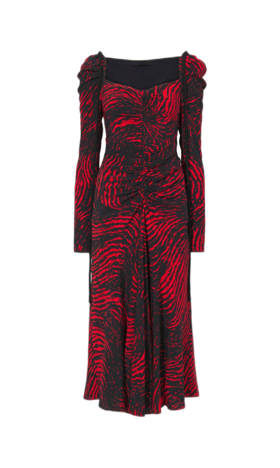 PAINTED SPIRAL CREPE DE CHINE CINCHED DRESS