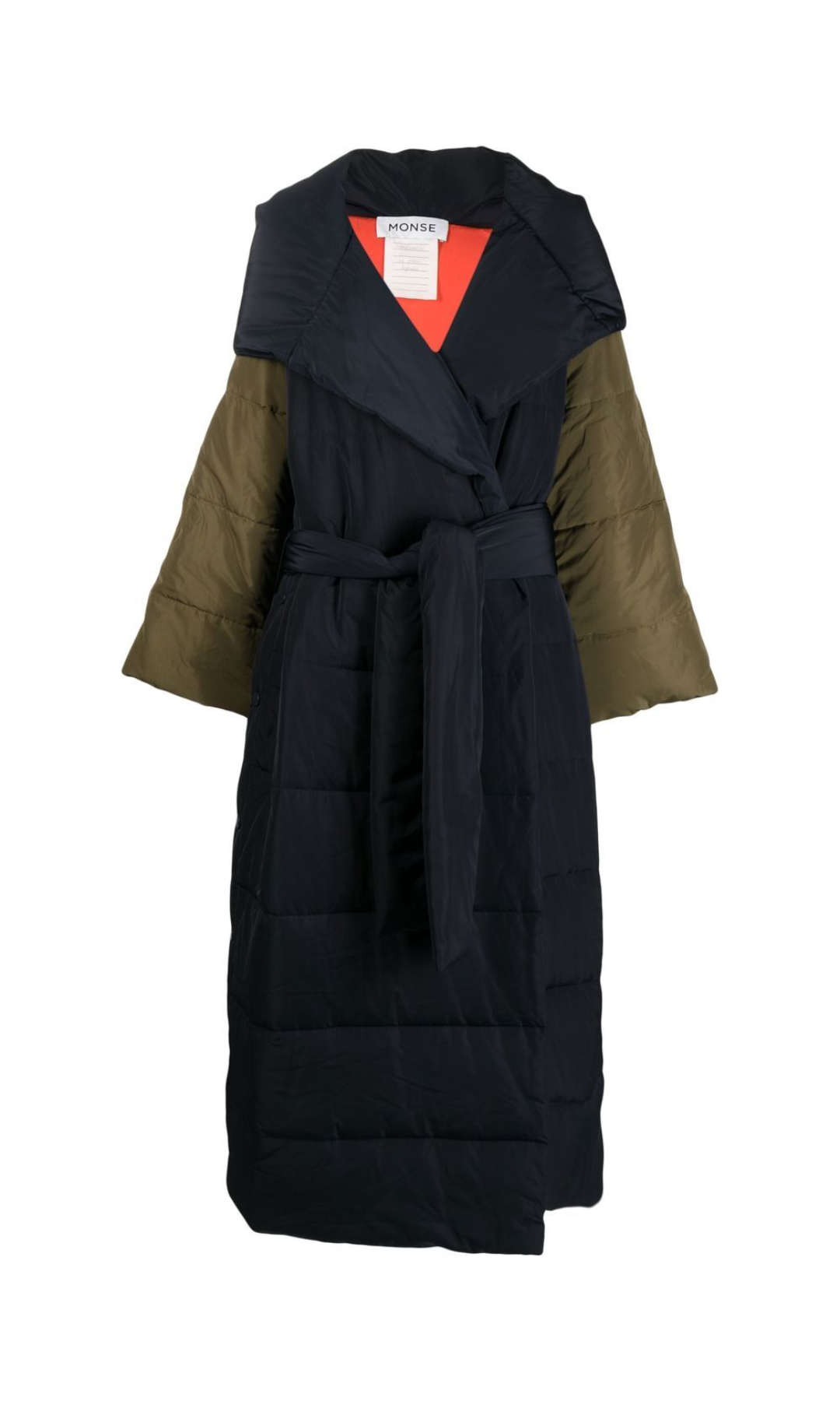 TWO-TONE BELTED PADDED COAT