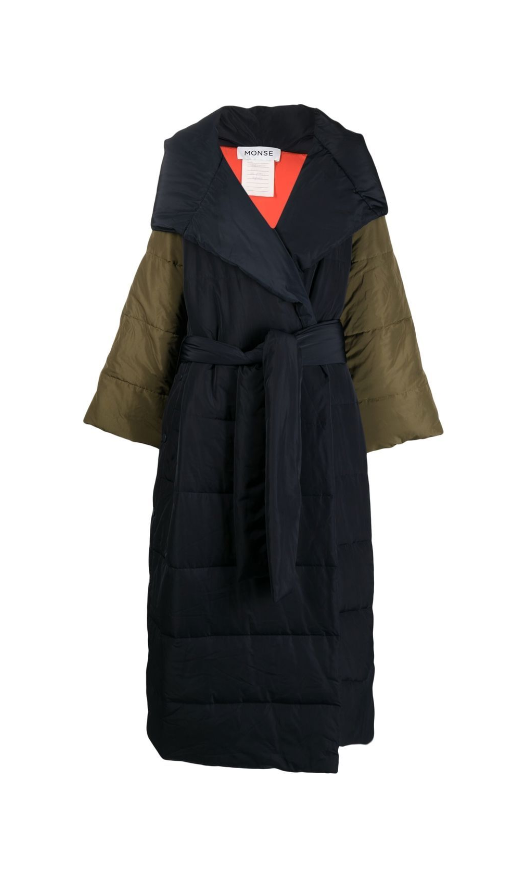 TWO-TONE BELTED PADDED COAT